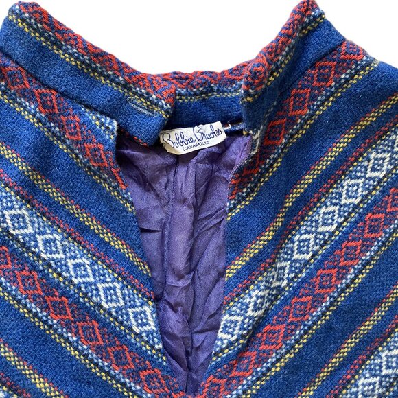 Bobbie Brooks Woven Poncho with Fringe Edge VNeck Blue Stripe Vintage 70s - Picture 5 of 6